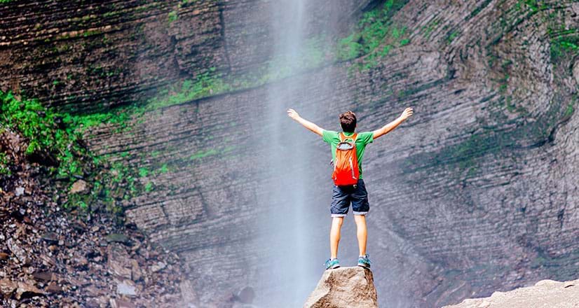 Tourist at the Gocta Waterfall